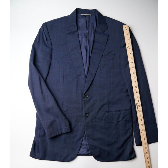 Canali Men’s Sport Coat 40R Navy Check Wool Cupro 2-Button Blazer Hole on Sleeve - Picture 5 of 11